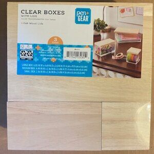 NEW Pen+Gear Clear Organizer Acrylic Boxes with oak lids Set of 3 count